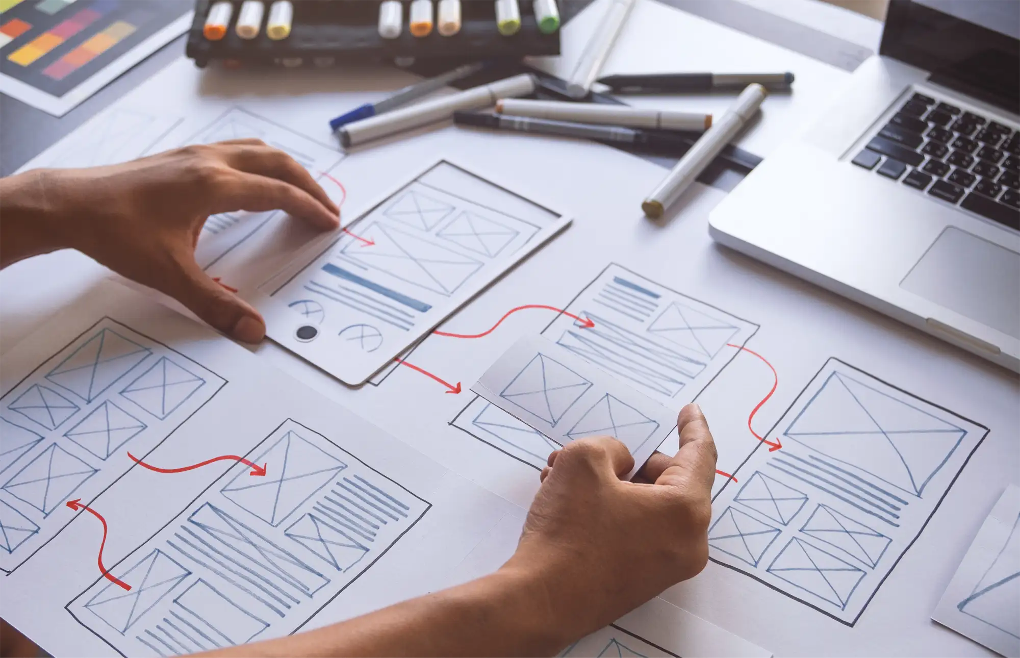 a user experience journey showcased on paper for a new web design project